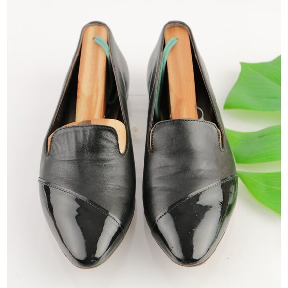 AGL Womens Loafer Size 37 7 Black Leather Pointed Cap Toe SlipOn Flat Shoe Italy - Picture 2 of 11